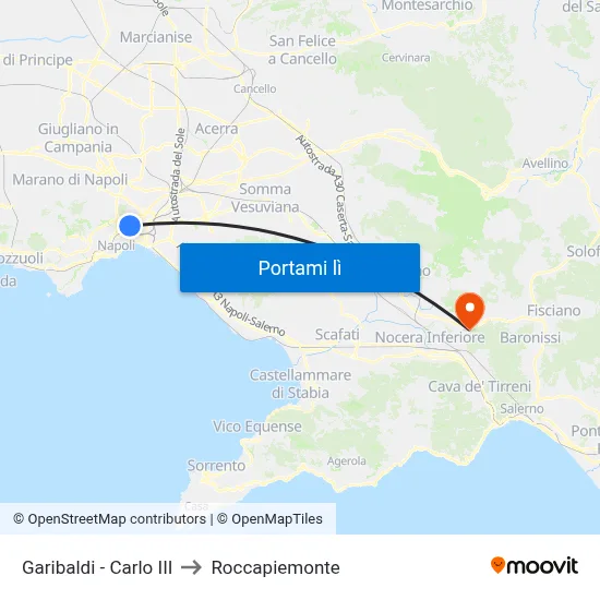 Garibaldi - Carlo III to Roccapiemonte map