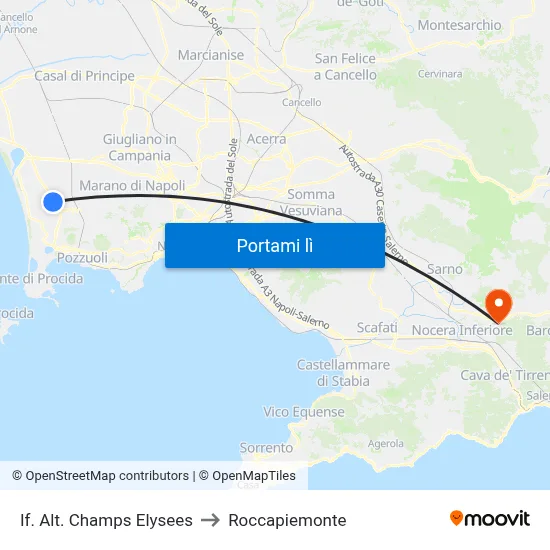 If. Alt. Champs Elysees to Roccapiemonte map