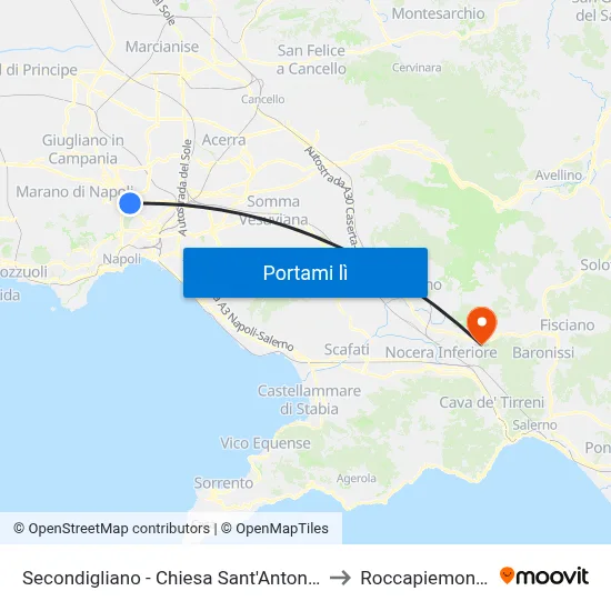Secondigliano - Chiesa Sant'Antonio to Roccapiemonte map