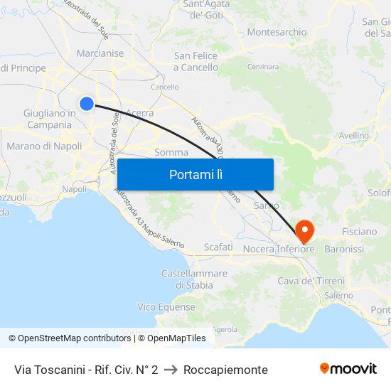 Via Toscanini - Rif. Civ. N° 2 to Roccapiemonte map