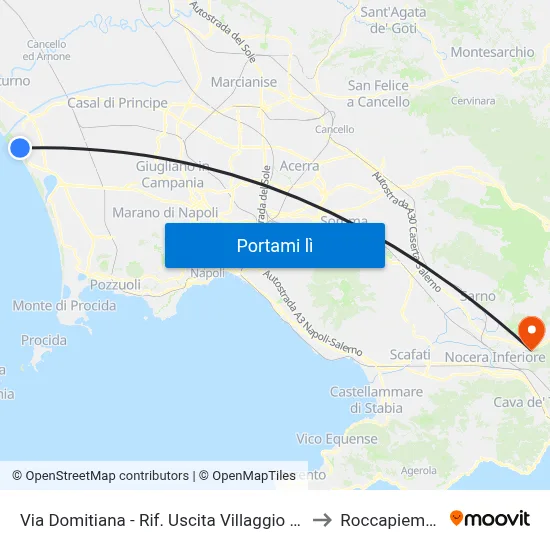 Via Domitiana - Rif. Uscita Villaggio Coppola to Roccapiemonte map