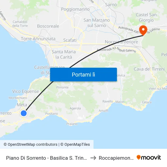 Piano Di Sorrento - Basilica S. Trinità to Roccapiemonte map