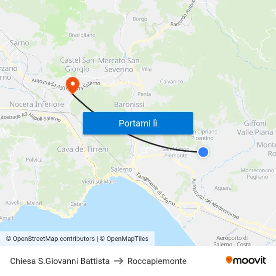 Chiesa S.Giovanni Battista to Roccapiemonte map