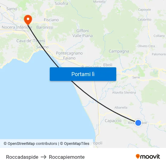 Roccadaspide to Roccapiemonte map