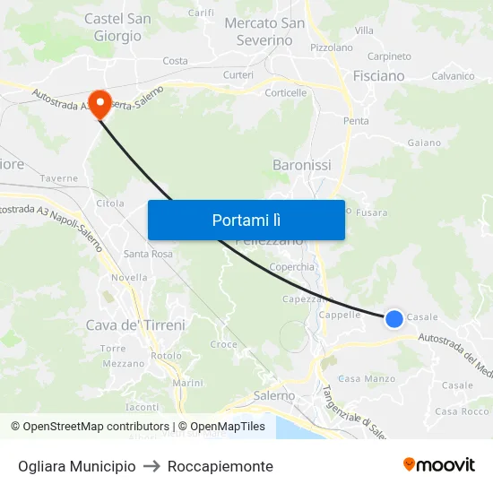 Ogliara Municipio to Roccapiemonte map