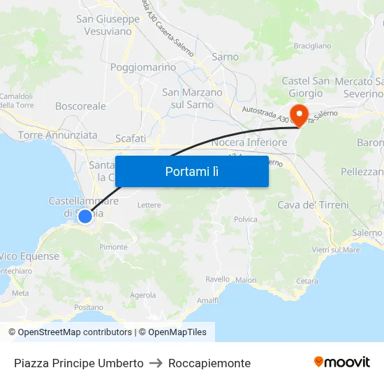 Piazza Principe Umberto to Roccapiemonte map