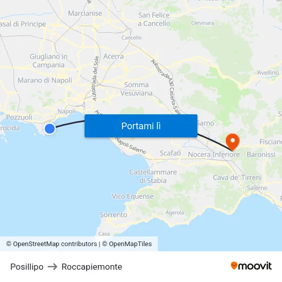Posillipo to Roccapiemonte map