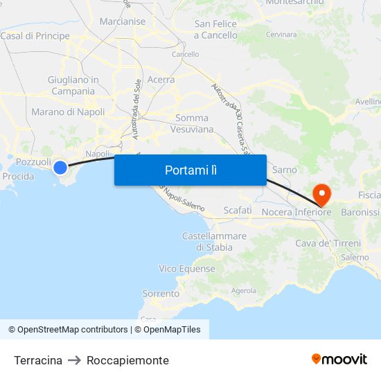 Terracina to Roccapiemonte map