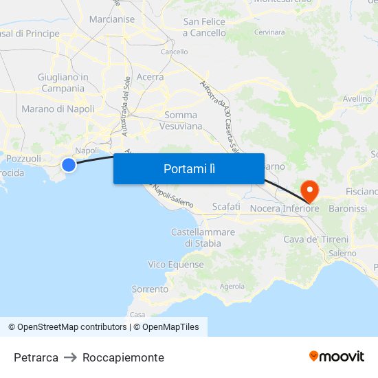 Petrarca to Roccapiemonte map