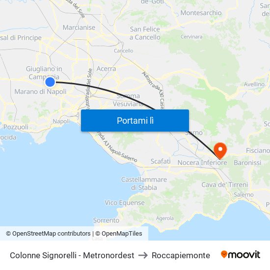 Colonne Signorelli - Metronordest to Roccapiemonte map