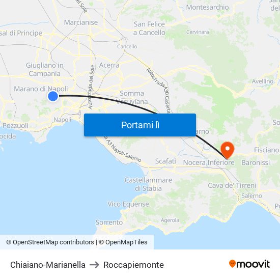 Chiaiano-Marianella to Roccapiemonte map