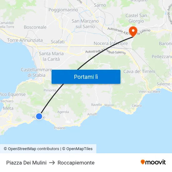 Piazza Dei Mulini to Roccapiemonte map