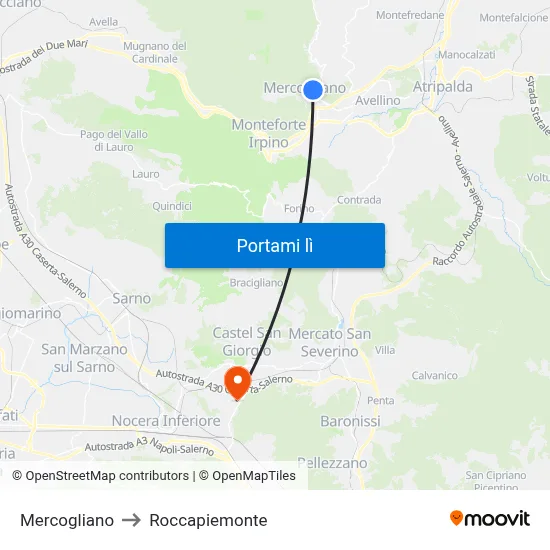Mercogliano to Roccapiemonte map