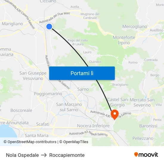 Nola Ospedale to Roccapiemonte map