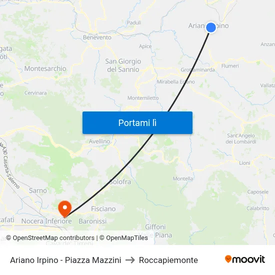 Ariano Irpino - Piazza Mazzini to Roccapiemonte map