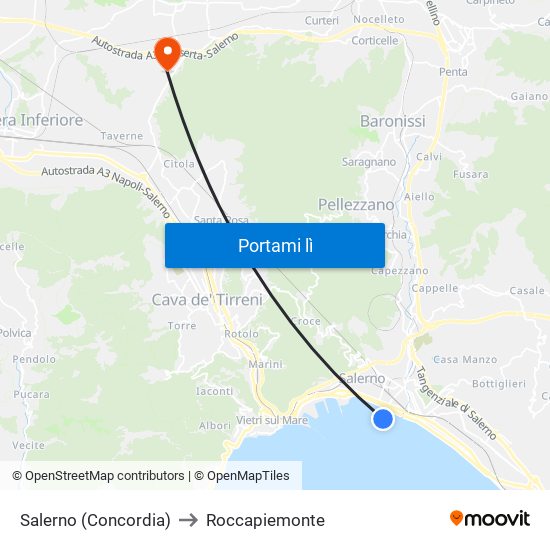 Salerno (Concordia) to Roccapiemonte map