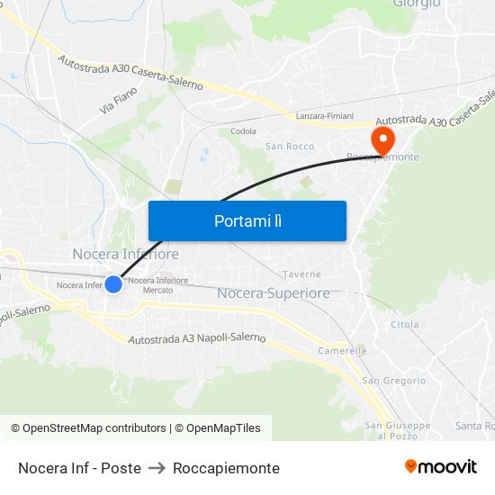 Nocera Inf - Poste to Roccapiemonte map