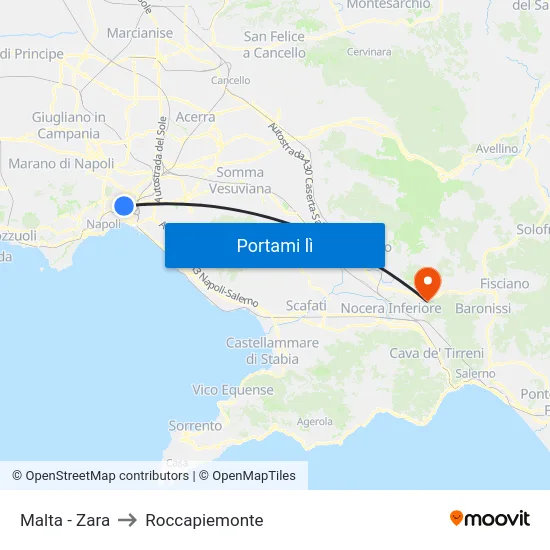 Malta - Zara to Roccapiemonte map