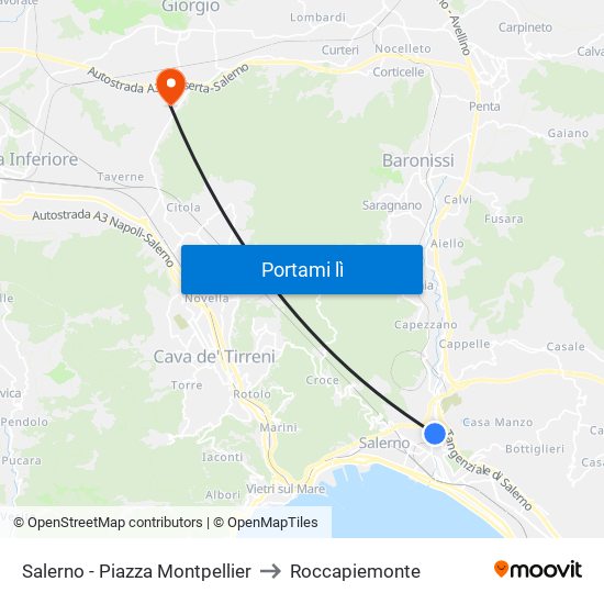 Salerno - Piazza Montpellier to Roccapiemonte map