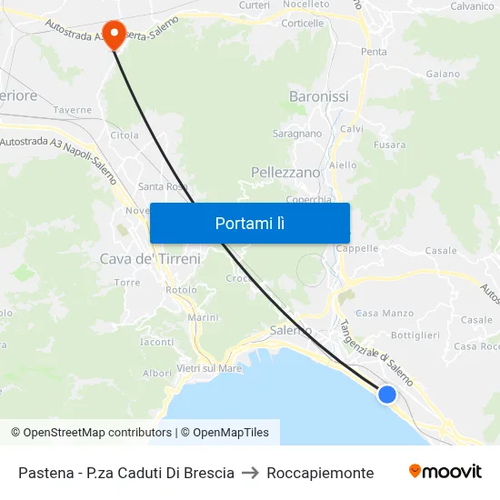 Pastena - P.za Caduti Di Brescia to Roccapiemonte map