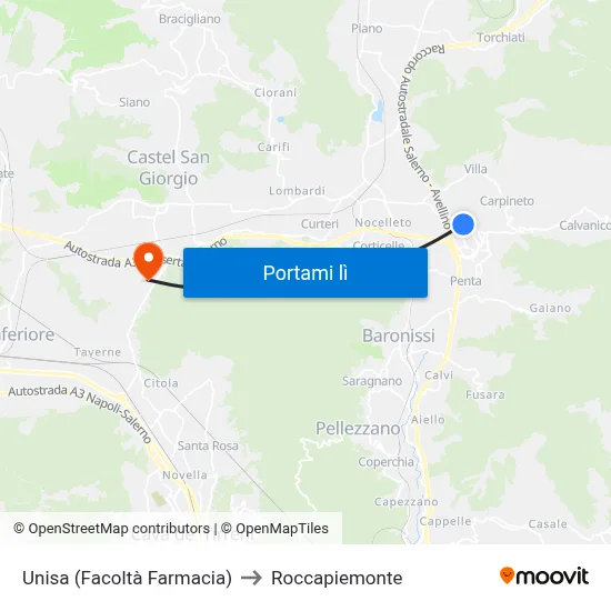 Unisa (Facoltà Farmacia) to Roccapiemonte map