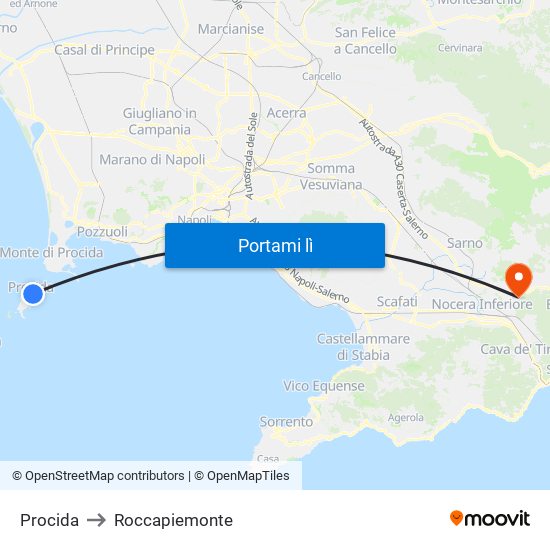 Procida to Roccapiemonte map