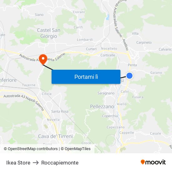 Ikea Store to Roccapiemonte map