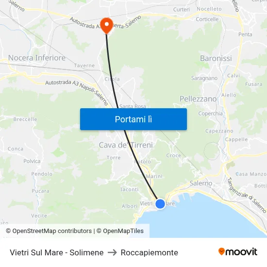Vietri Sul Mare - Solimene to Roccapiemonte map