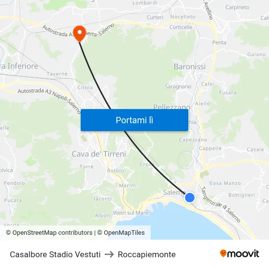 Casalbore Stadio Vestuti to Roccapiemonte map