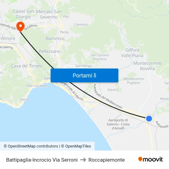 Battipaglia-Incrocio Via Serroni to Roccapiemonte map