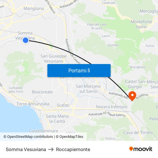 Somma Vesuviana to Roccapiemonte map