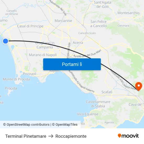 Terminal Pinetamare to Roccapiemonte map