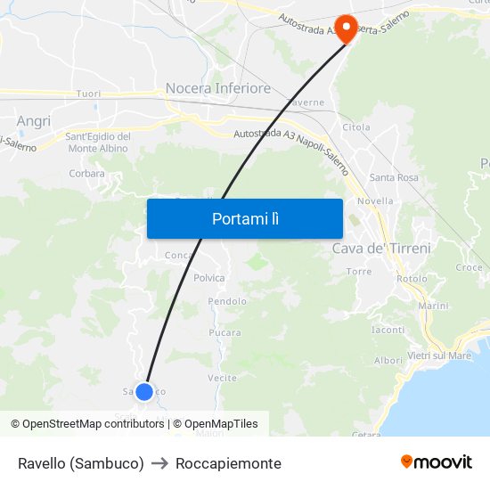 Ravello (Sambuco) to Roccapiemonte map