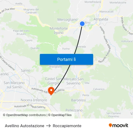 Avellino Autostazione to Roccapiemonte map