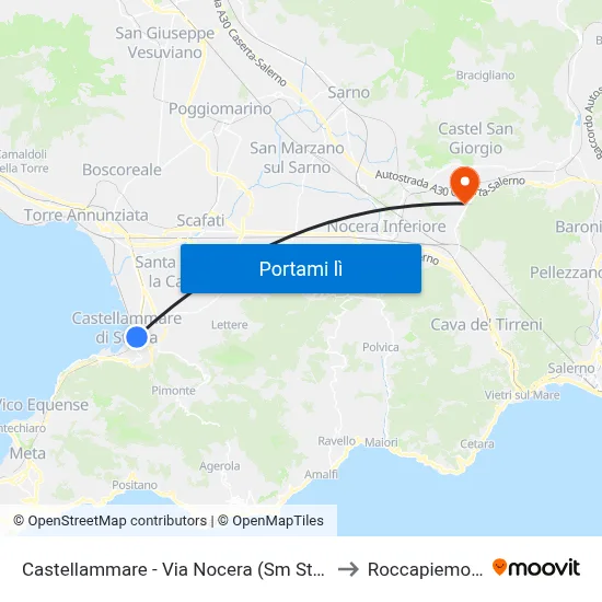 Castellammare - Via Nocera (Sm Stabiae) to Roccapiemonte map
