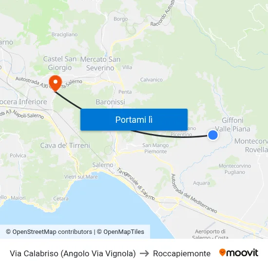 Via Calabriso (Angolo Via Vignola) to Roccapiemonte map