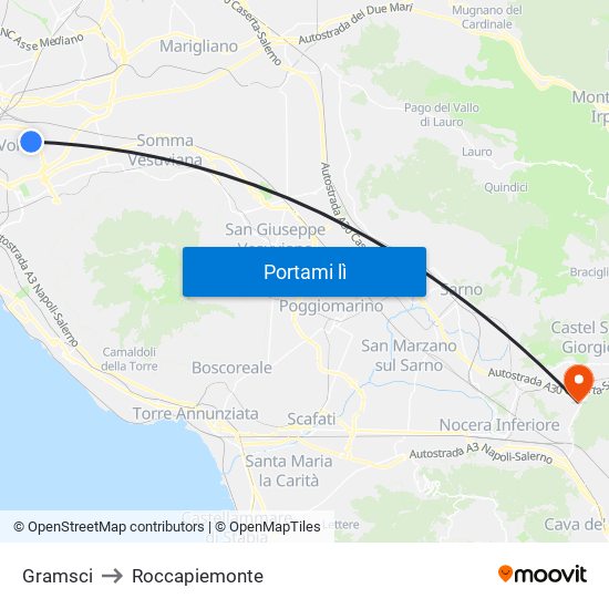 Gramsci to Roccapiemonte map