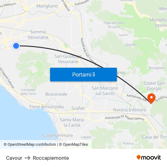 Cavour to Roccapiemonte map