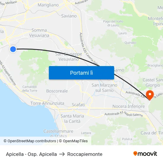 Apicella - Osp. Apicella to Roccapiemonte map