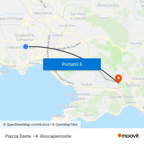 Piazza Dante to Roccapiemonte map