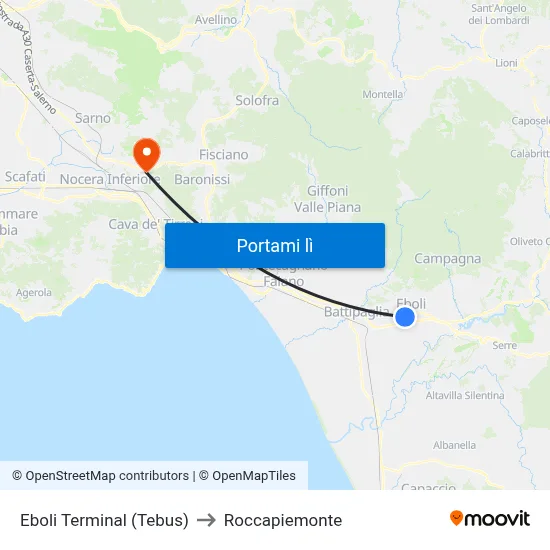 Eboli Terminal (Tebus) to Roccapiemonte map