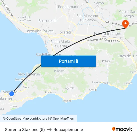 Sorrento Stazione (5) to Roccapiemonte map