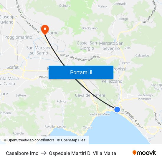 Casalbore Irno to Ospedale Martiri Di Villa Malta map