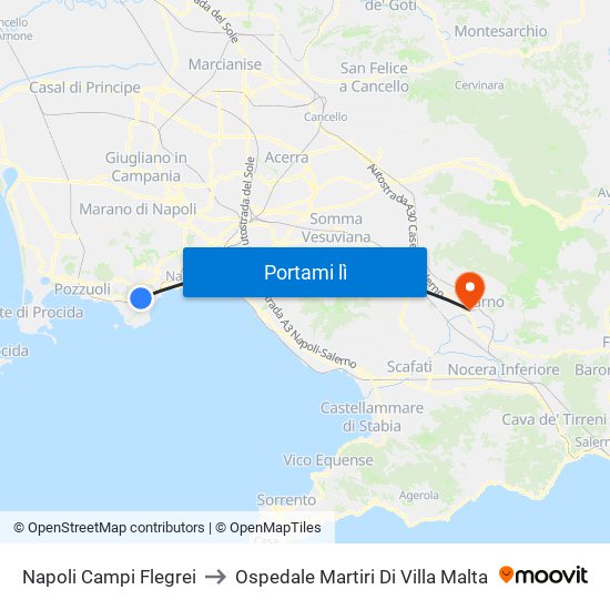 Napoli Campi Flegrei to Ospedale Martiri Di Villa Malta map