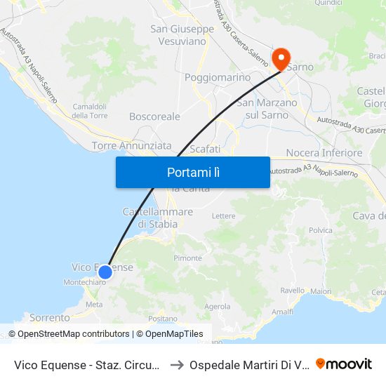 Vico Equense - Staz. Circumvesuviana to Ospedale Martiri Di Villa Malta map