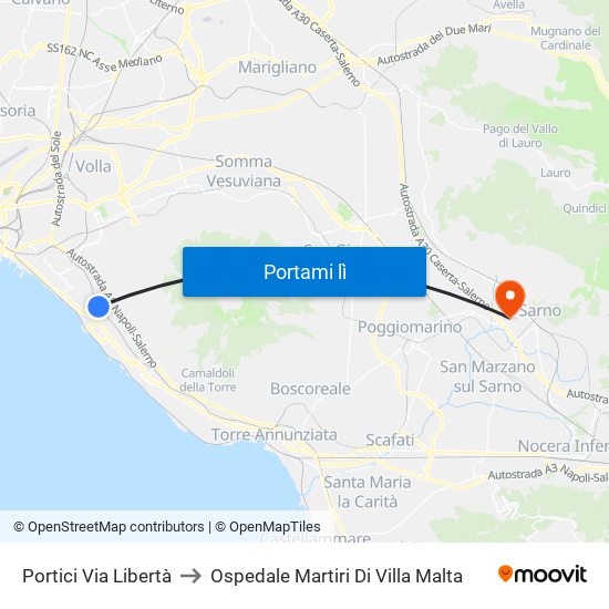 Portici Via Libertà to Ospedale Martiri Di Villa Malta map