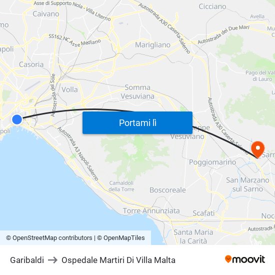 Garibaldi to Ospedale Martiri Di Villa Malta map
