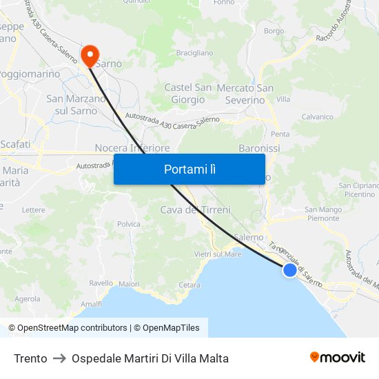 Trento to Ospedale Martiri Di Villa Malta map