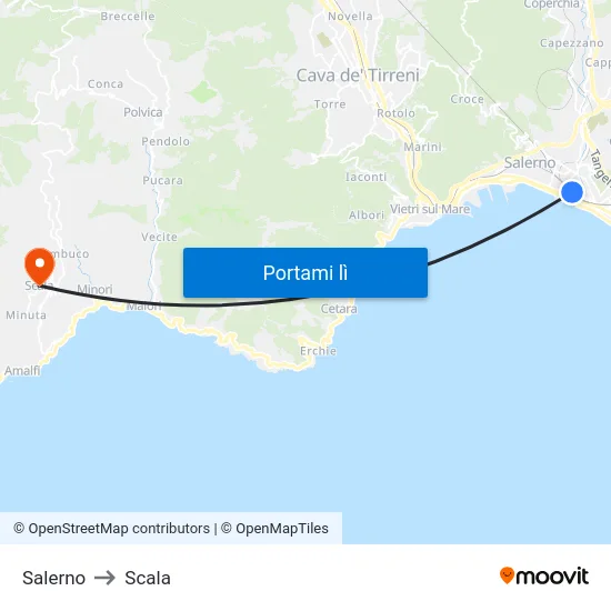 Salerno to Scala map