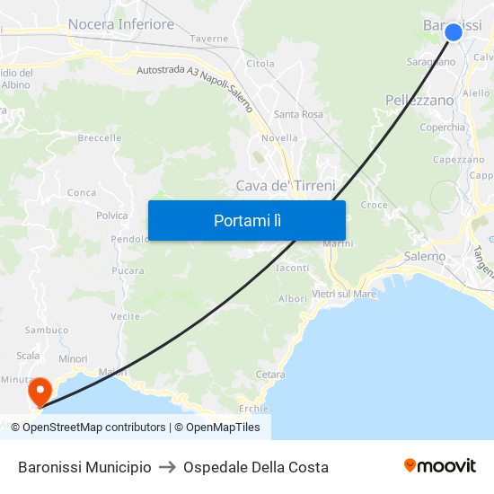 Baronissi Municipio to Ospedale Della Costa map